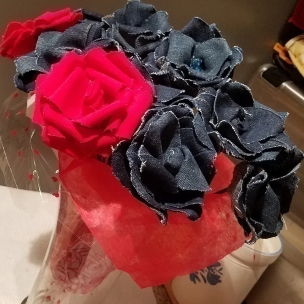 Tasty Raw Edge Denim Forever Roses Mixed Bouquet